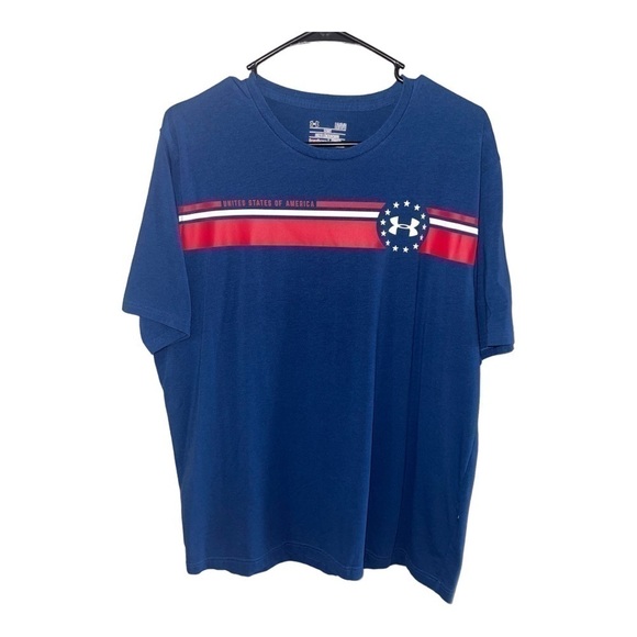 UNDER ARMOUR STAR LOGO RED WHITE BLUE TEE SIZE LARGE - Picture 1 of 2